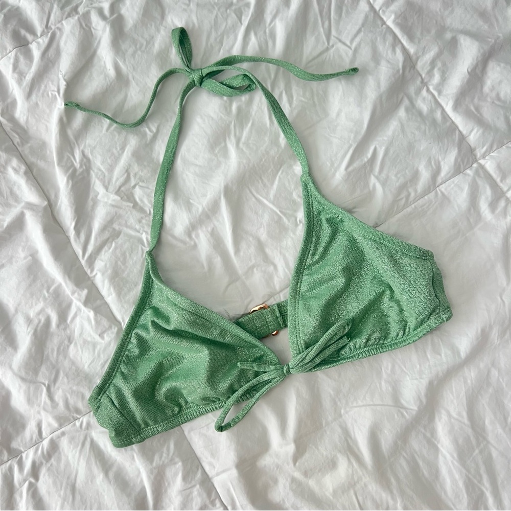 Shade & Shore Sparkly Sage Green Bikini Tie Top